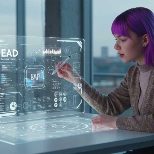 Estudante usando EAD com inteligência artificial em 2025, destaque da revista Curso EAD Studio.